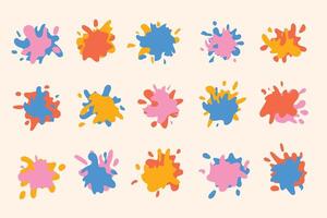 Set of colorful splashes of paint ink rainbow color. Hand drawn paint splashes vector