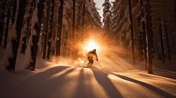 glow skiing trees photo