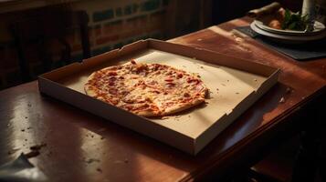 counter empty pizza box photo