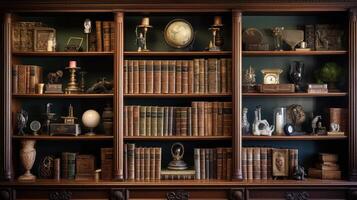 carvings shelves of books photo