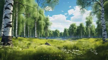 serene meadow with trees photo