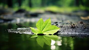 reflection wet green leaf photo
