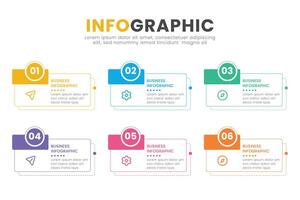 Business infographic design template with icons and 6 options. Can be used for process diagram, presentations, workflow layout, banner, flow chart. vector