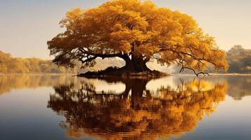reflection gold oak tree photo