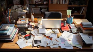 disarray disorganized desk photo