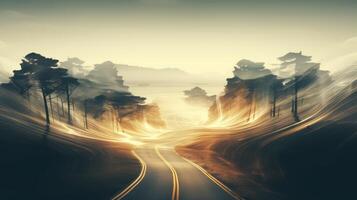 trees double exposure road photo