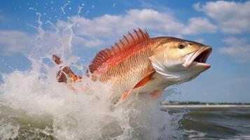 leaping red drum fish photo