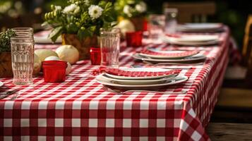 checke red and white checkered table cloth photo