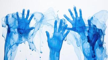 composition blue hand prints photo
