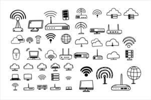Line Network Technology Icons Set Digital Connect. vector