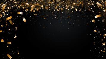 confetti gold frame black background photo