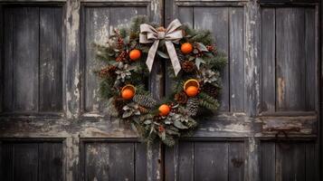 rustic christmas wreath on door photo