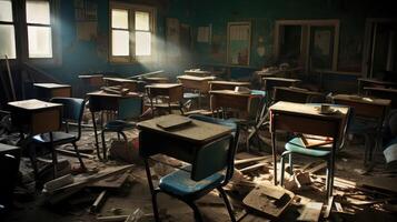 desolate empty school desks photo