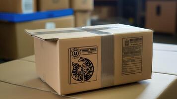 tracking shipping label on box photo