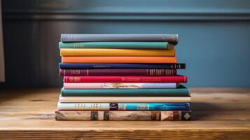 table stack of new books photo