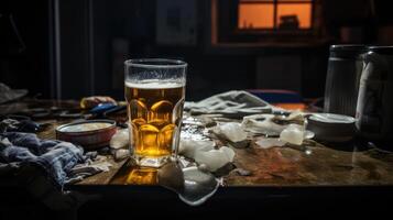 cluttered empty beer glass photo