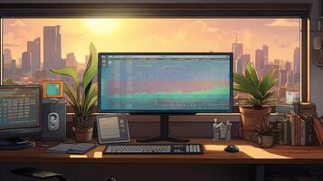 workspace computer screen desk photo
