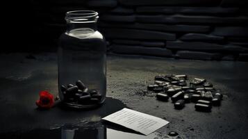 glass empty black pill bottle photo