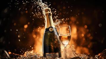 slow bottle of champagne exploding photo