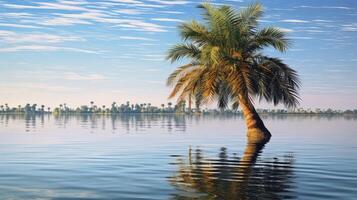 reflection palm tree blowing photo