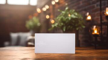 design card on table mockup photo