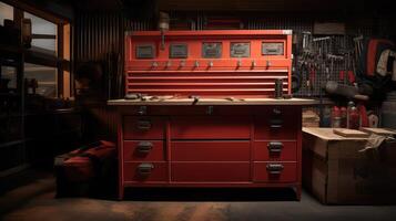 workbench red tool box photo