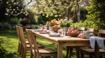 setting easter dinner table photo