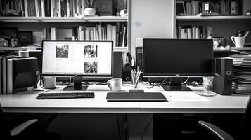 monitors office desk with computer photo