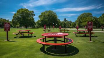 picnic social distancing tables photo