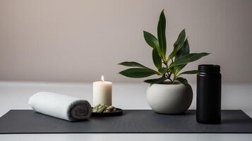 aesthetic yoga mat on white photo