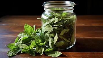 jar peppermint leaves photo