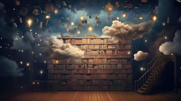 surreal book shelf drawing photo