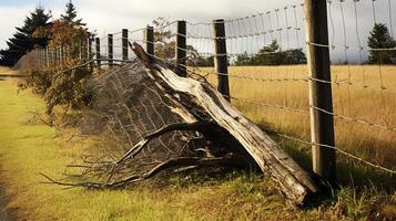 trunk fallen tree on fence photo