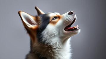 Portrait of a majestic dog with expressive features against a neutral background showcasing its charm photo