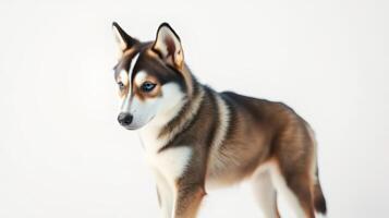 Siberian husky standing gracefully on a light background during a studio session in the afternoon photo