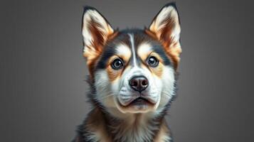 Husky dog portrait against a neutral background showcasing distinctive features and expressive eyes photo