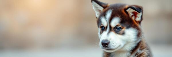 Cute puppy gazing thoughtfully against a warm background in the soft evening light photo