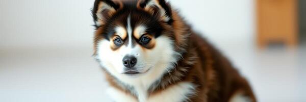Cute fluffy dog indoors showing calm demeanor with a charming expression photo