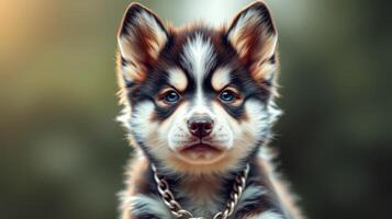 Cute fluffy dog with striking features poses in a sunny outdoor setting showcasing its playful personality photo
