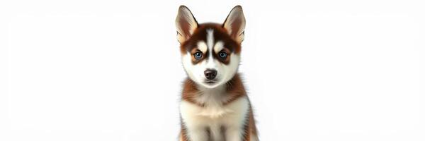 Cute puppy with striking fur standing against a plain background during daylight photo