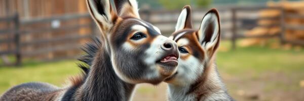 burros interactuando en broma en un soleado patio durante un calentar tarde foto