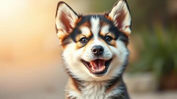 Happy fluffy dog enjoying a sunny day outdoors with a cheerful expression and vibrant fur colors photo