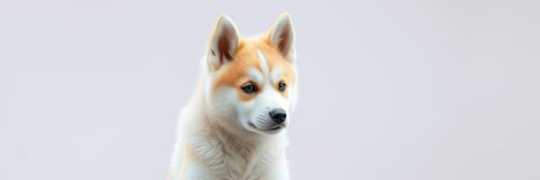Cute puppy sits calmly with attentive expression in a minimalistic indoor setting during daylight photo