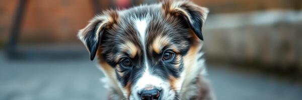 Playful puppy with striking coat exploring an outdoor area on a bright sunny day, capturing curiosity and joy photo