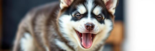 Happy puppy playing indoors with joyful expressions and a playful demeanor during a sunny afternoon photo