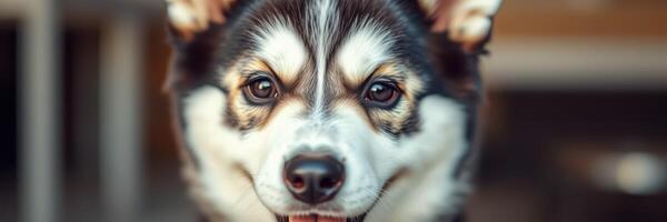 Happy dog with expressive eyes and fluffy ears enjoying a sunny day in a cozy outdoor setting with a warm atmosphere photo