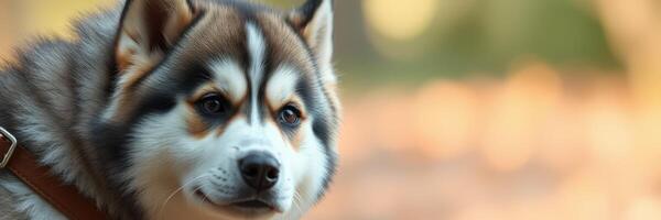 Malamute dog enjoying a sunny afternoon at a park surrounded by nature photo