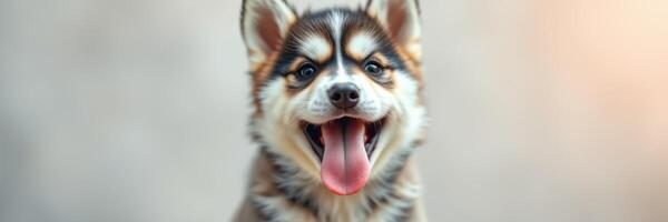 Happy dog with a playful expression enjoying a moment outdoors in soft light photo