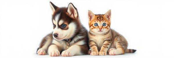 Playful puppy and curious kitten enjoying a moment of friendship indoors photo
