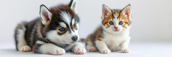 Cute puppy and kitten laying together in a serene environment during daylight photo